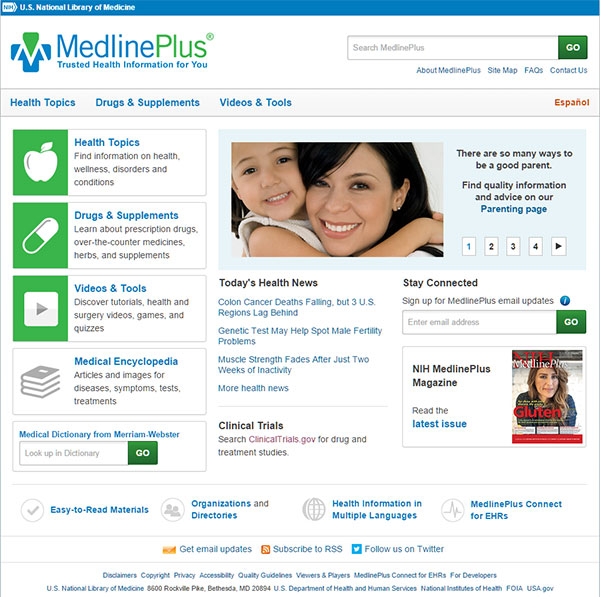 screenshot of medlineplus.gov homepage